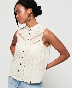 Superdry Lace Mixing Sleeveless Női Ing Krém | TEUSD4172